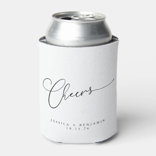 Cheers Minimal Schwarz-weiße Script Custom Wedding Dosenkühler (Kanne Vorderseite)