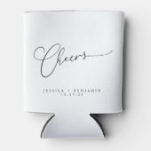 Cheers Minimal Schwarz-weiße Script Custom Wedding Dosenkühler (Vorderseite)