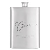 Cheers Minimal Schwarz-weiße Script Custom Wedding Flachmann (Vorderseite)