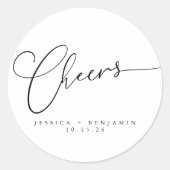 Cheers Minimal Schwarz-weiße Script Custom Wedding Runder Aufkleber (Vorderseite)