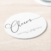 Cheers Minimal Schwarz-weiße Script Custom Wedding Runder Pappuntersetzer (Angewinkelt)