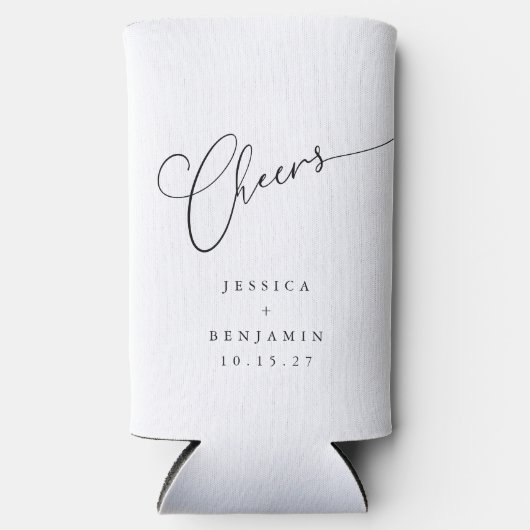 Cheers Minimal Schwarz-weiße Script Custom Wedding Selters Dosenkühler (Vorderseite)