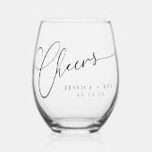Cheers Minimal Schwarz-weiße Script Custom Wedding Weinglas Ohne Stiel (Vorderseite)