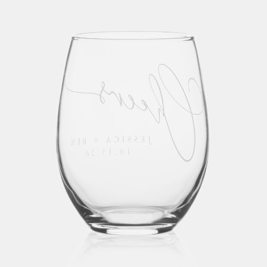 Cheers Minimal Schwarz-weiße Script Custom Wedding Weinglas Ohne Stiel (Rückseite)