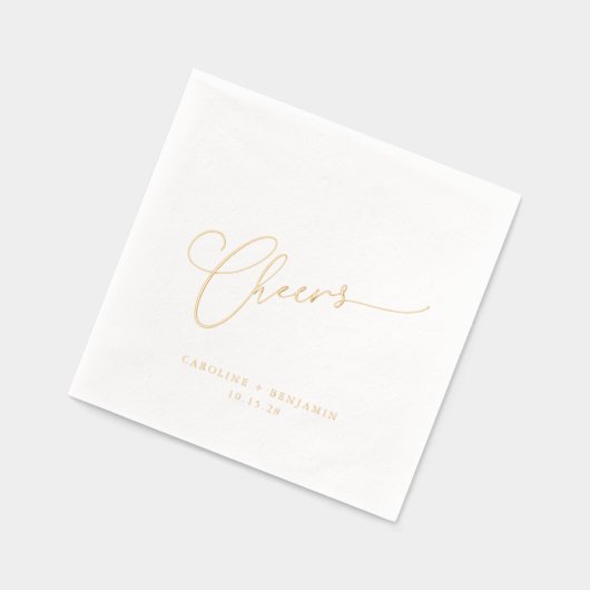 Cheers Minimal Script Custom Wedding Elegant Gold Servietten Mit Folie (Links)