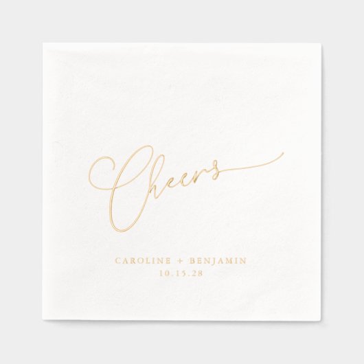 Cheers Minimal Script Custom Wedding Elegant Gold Servietten Mit Folie (Vorderseite)