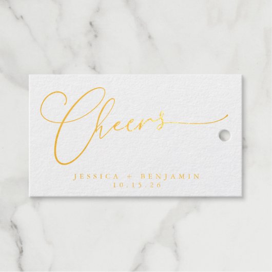 Cheers Minimal Script Custom Wedding White Gold Geschenkanhänger (Vorderseite (Horizontal))