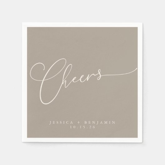 Cheers Minimal Taupe Brown Script Custom Wedding Serviette (Vorderseite)