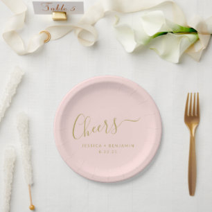 Cheers Minimalist Blush Pink Gold Benutzerdefinier Pappteller