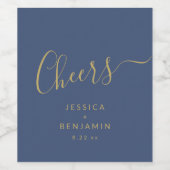 Cheers Minimalist Navy Blue Gold Custom Wedding Weinetikett (Einzelnes Label)