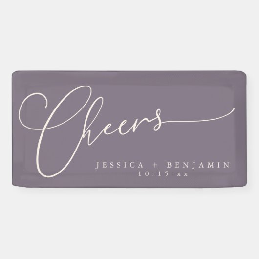 Cheers Minimalist Plum Script Elegant Wedding  Banner (Horizontal)