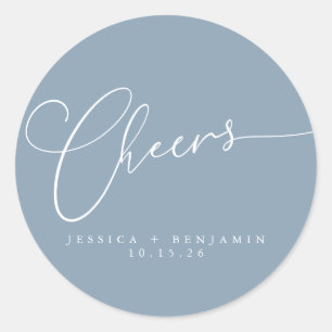 Cheers Minimalistisch Dusty Blue Script Custom Wed Runder Aufkleber