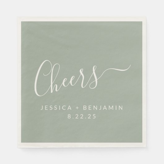 Cheers Minimalistisch Dusty Sage Custom Wedding Serviette (Vorderseite)