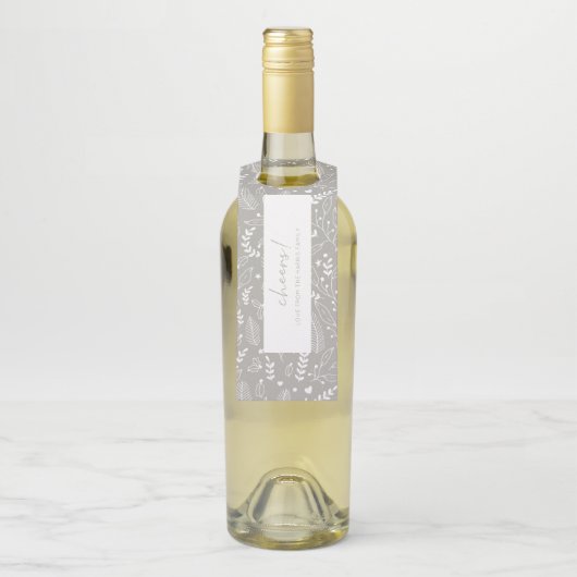 Cheers Minimalistisch Gray Holly Pattern Flaschenanhänger (Auf Flasche)