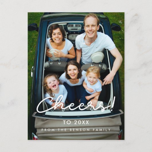 Cheers Minimalistisch Holiday Foto Postkarte (Vorderseite)