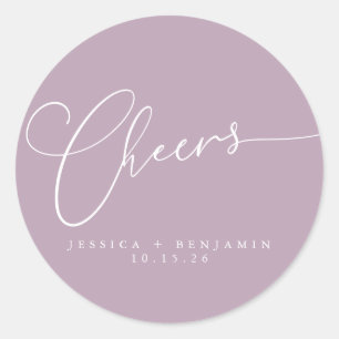 Cheers Minimalistisch Lilac Script Custom Wedding Runder Aufkleber
