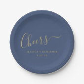 Cheers Minimalistisch Navy Blue Gold Custom Weddin Pappteller (Vorderseite)