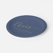 Cheers Minimalistisch Navy Blue Gold Custom Weddin Pappteller (Schrägansicht)