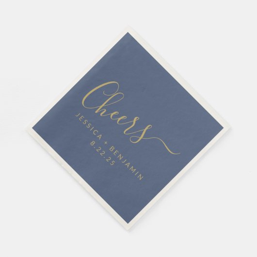 Cheers Minimalistisch Navy Blue Gold Custom Weddin Serviette (Ecke)
