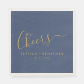 Cheers Minimalistisch Navy Blue Gold Custom Weddin Serviette (Vorderseite)