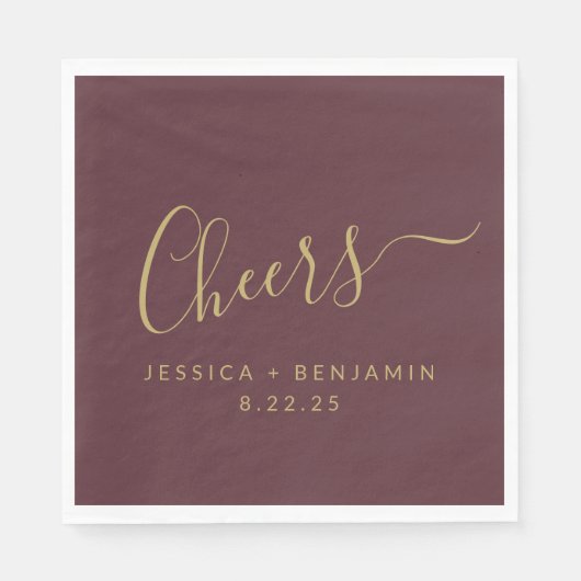 Cheers Minimalistische Burgundy Gold Custom Weddin Serviette (Vorderseite)