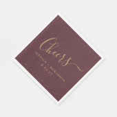Cheers Minimalistische Burgundy Gold Custom Weddin Serviette (Ecke)