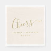 Cheers Minimalistische Ecru und Gold Custom Weddin Serviette (Vorderseite)