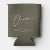 Cheers Minimalistische Olive Script Custom Wedding Dosenkühler (Vorderseite)