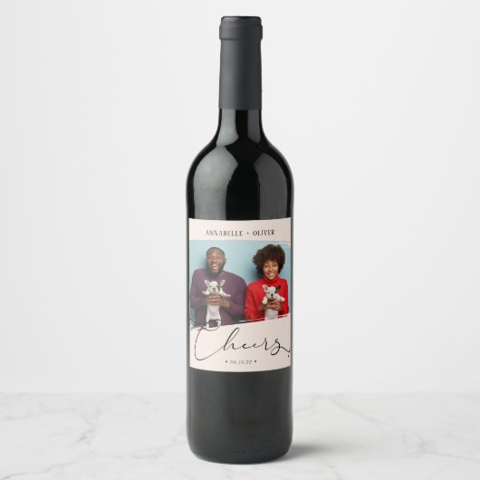 Cheers Modern Wedding Foto Weinetikett (Vorderseite)