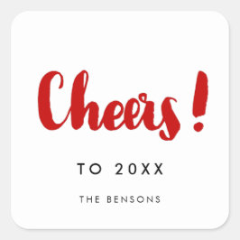 Cheers Moderne, rote und weiße Neujahrsfamilie Quadratischer Aufkleber
