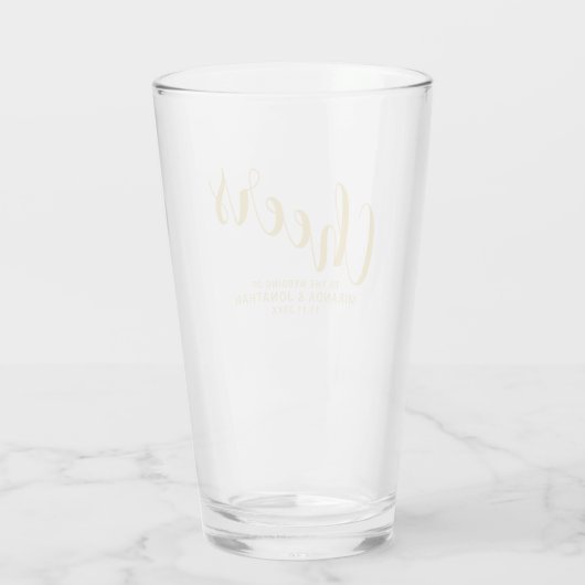 'Cheers' Moderne Script Gold Hochzeit Glas (Rückseite)