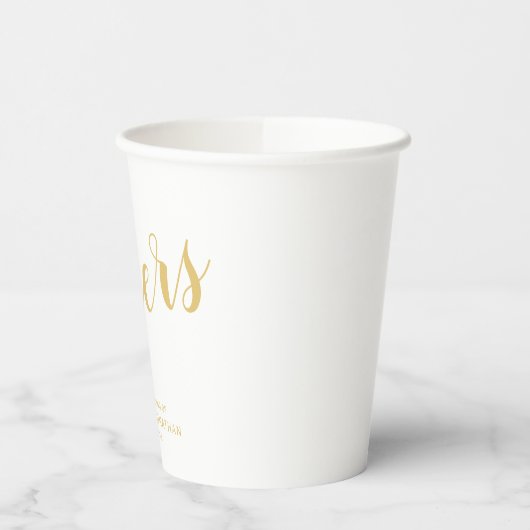 'Cheers' Moderne Script Gold Wedding Paper Cups Pappbecher (Links)