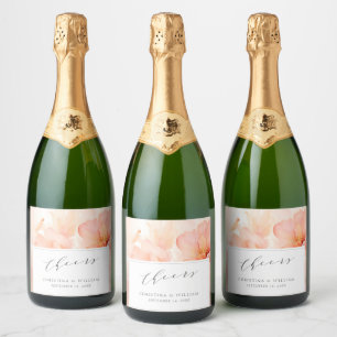 Cheers Moderne Wasserfarben Peach Blume Hochzeit Schaumweinetikett