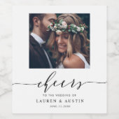 Cheers Modernes Black Script-Foto Hochzeit Weinetikett (Einzelnes Label)