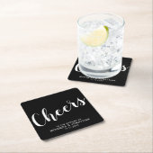 'Cheers' Modernes Script Black Wedding Rechteckiger Pappuntersetzer (Vor Ort)