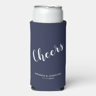 "Cheers" Modernes Script Navy Blue Selters Dosenkühler