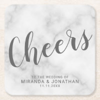 'Cheers' Modernes Script White Marble Wedding