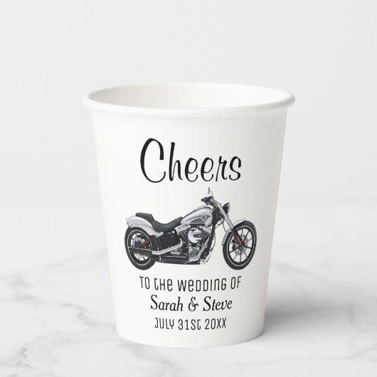 Cheers Motorcycle Wedding Date Danke Cool Pappbecher (Rückseite)