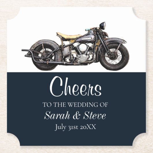 Cheers Motorrad Vintage Hochzeit Datum Brauerei Untersetzer (Vorderseite)