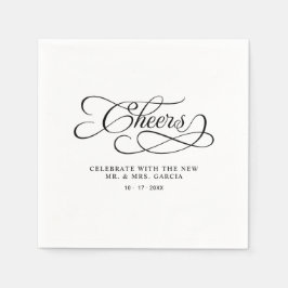 Cheers Mr & Mrs Elegant Wedding Calligraphy Black  Serviette