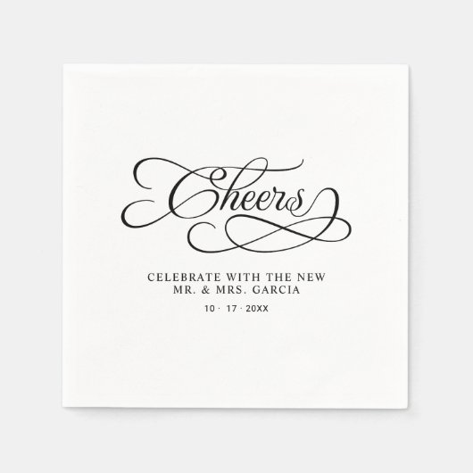 Cheers Mr & Mrs Elegant Wedding Calligraphy Black  Serviette (Vorderseite)