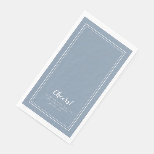 Cheers Mr & Mrs Modern Wedding Dusty Blue Dinner Serviette (Ecke)