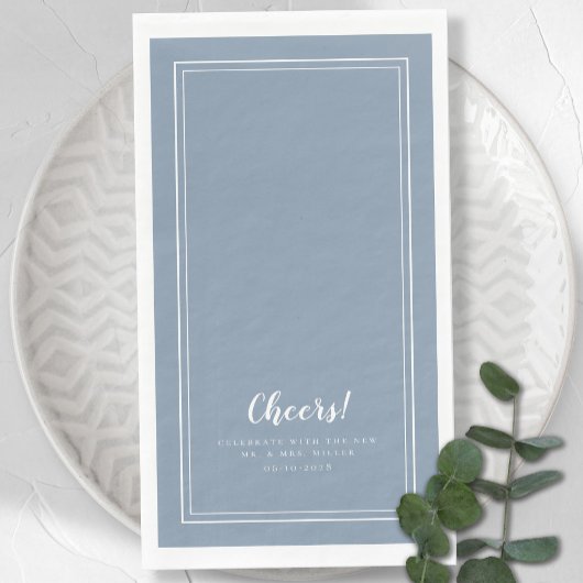Cheers Mr & Mrs Modern Wedding Dusty Blue Dinner Serviette