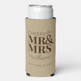 Cheers Mr & Mrs Modern Wedding Typografy Gefallen Selters Dosenkühler