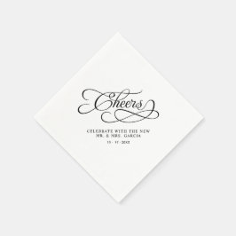Cheers Mr & Mrs Wedding Calligraphy Black & White Serviette