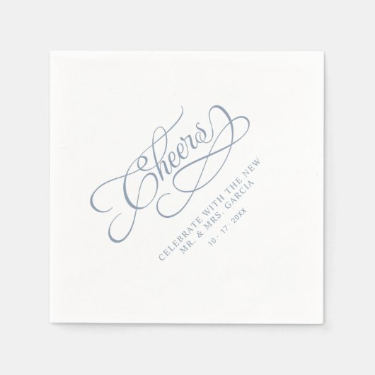 Cheers Mr & Mrs Wedding Calligraphy Dusty Blue Serviette (Vorderseite)
