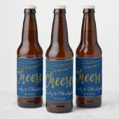 Cheers Navy Blue and Gold Foil String Lights Bierflaschenetikett (Flaschen)