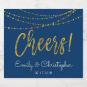 Cheers Navy Blue and Gold Foil String Lights Bierflaschenetikett (Einzelnes Label)