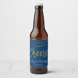 Cheers Navy Blue and Gold Foil String Lights Bierflaschenetikett