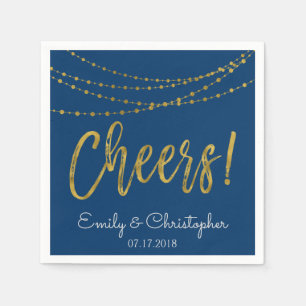 Cheers Navy Blue and Gold Foil String Lights Serviette